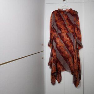 Soft Surroundings Floral Woodland Manor Chiffon Long Sleeve Maxi Dress Size PM